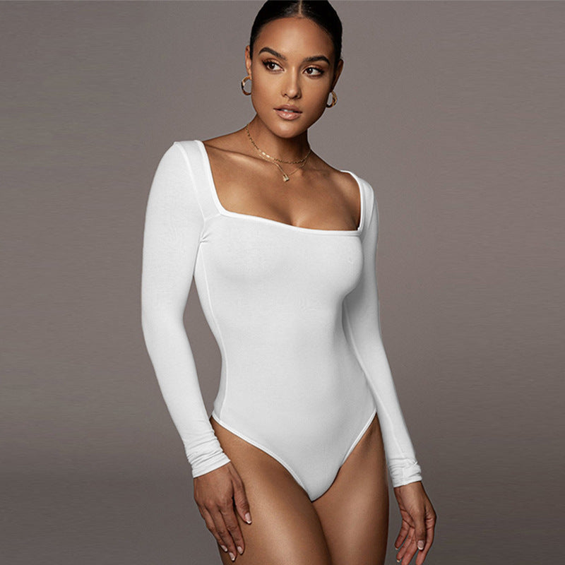 Women's Tight Long Sleeve Square-neck Jumpsuit