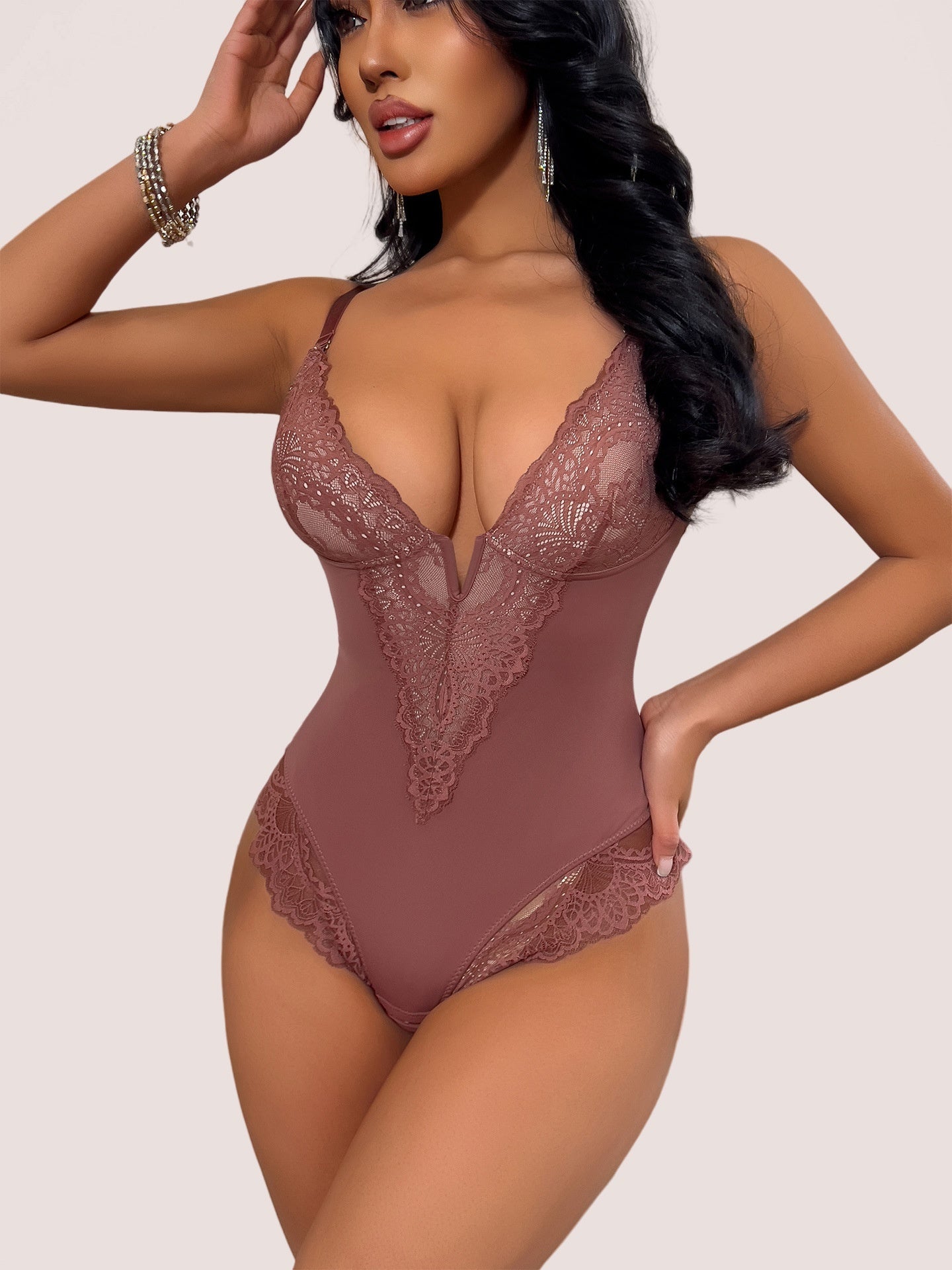 V-Neck Half Laced Bodysuit