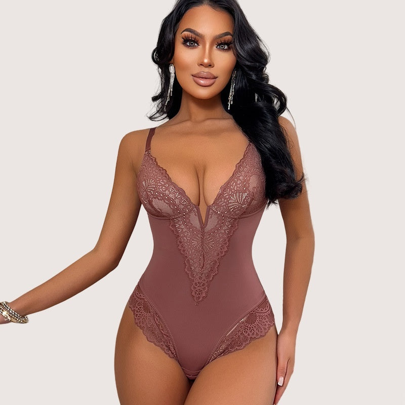 V-Neck Half Laced Bodysuit