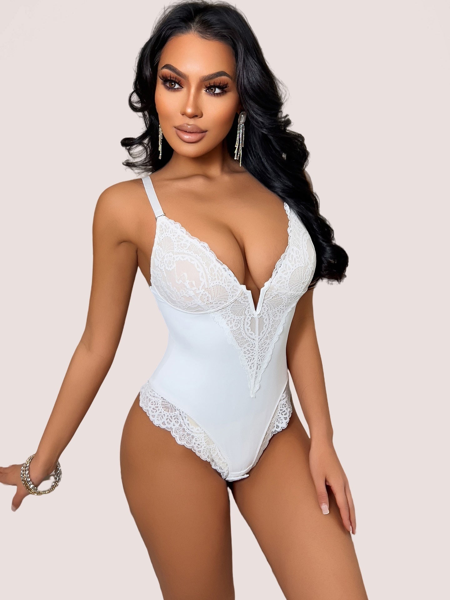 V-Neck Half Laced Bodysuit
