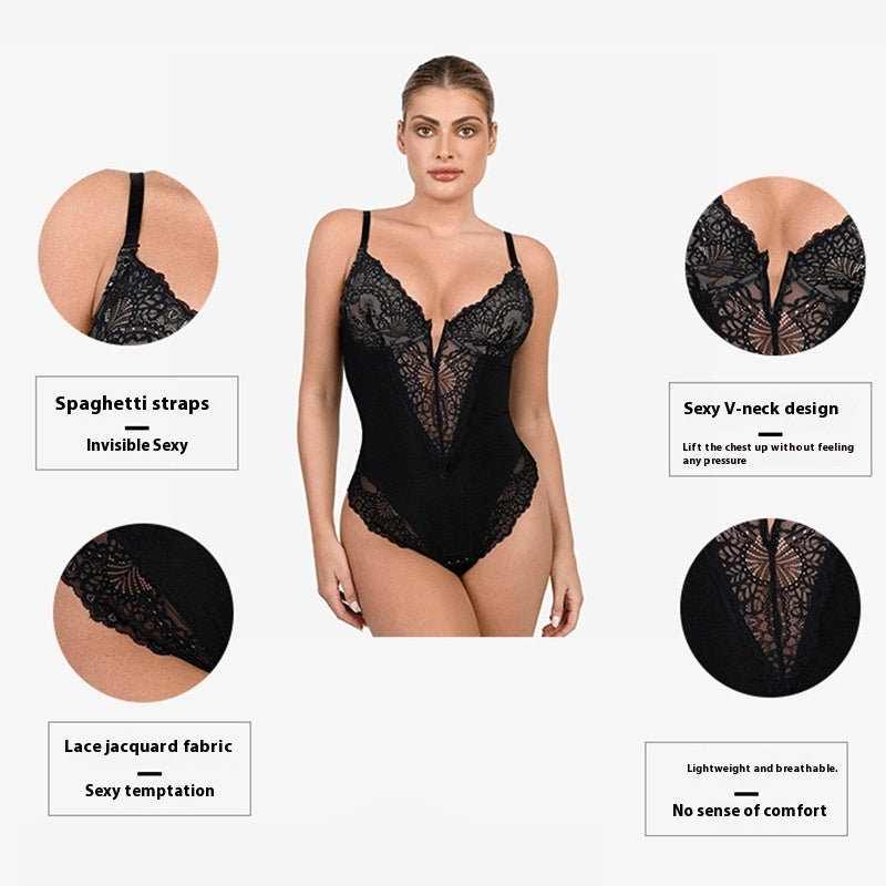 V-Neck Half Laced Bodysuit